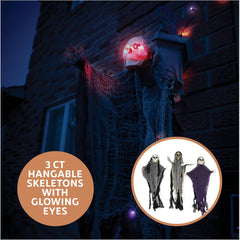 Premium Innovations hanging skeleton ghost close-up with adjustable arms and realistic robes