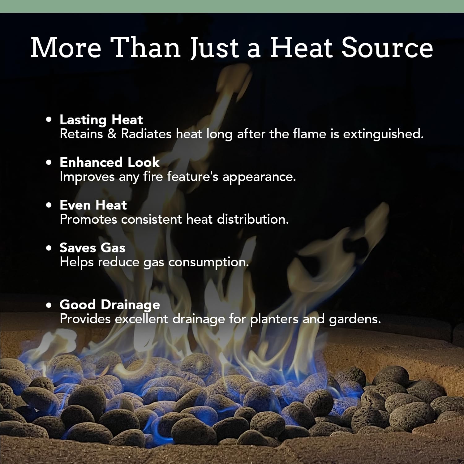 Premium Pebbles installed in outdoor fire pit showcasing even heat distribution