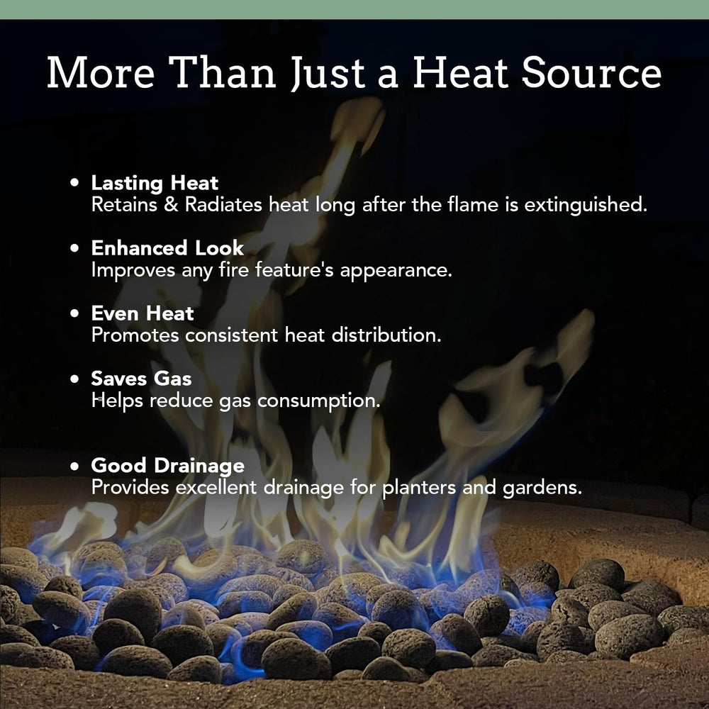 Premium Pebbles installed in outdoor fire pit showcasing even heat distribution