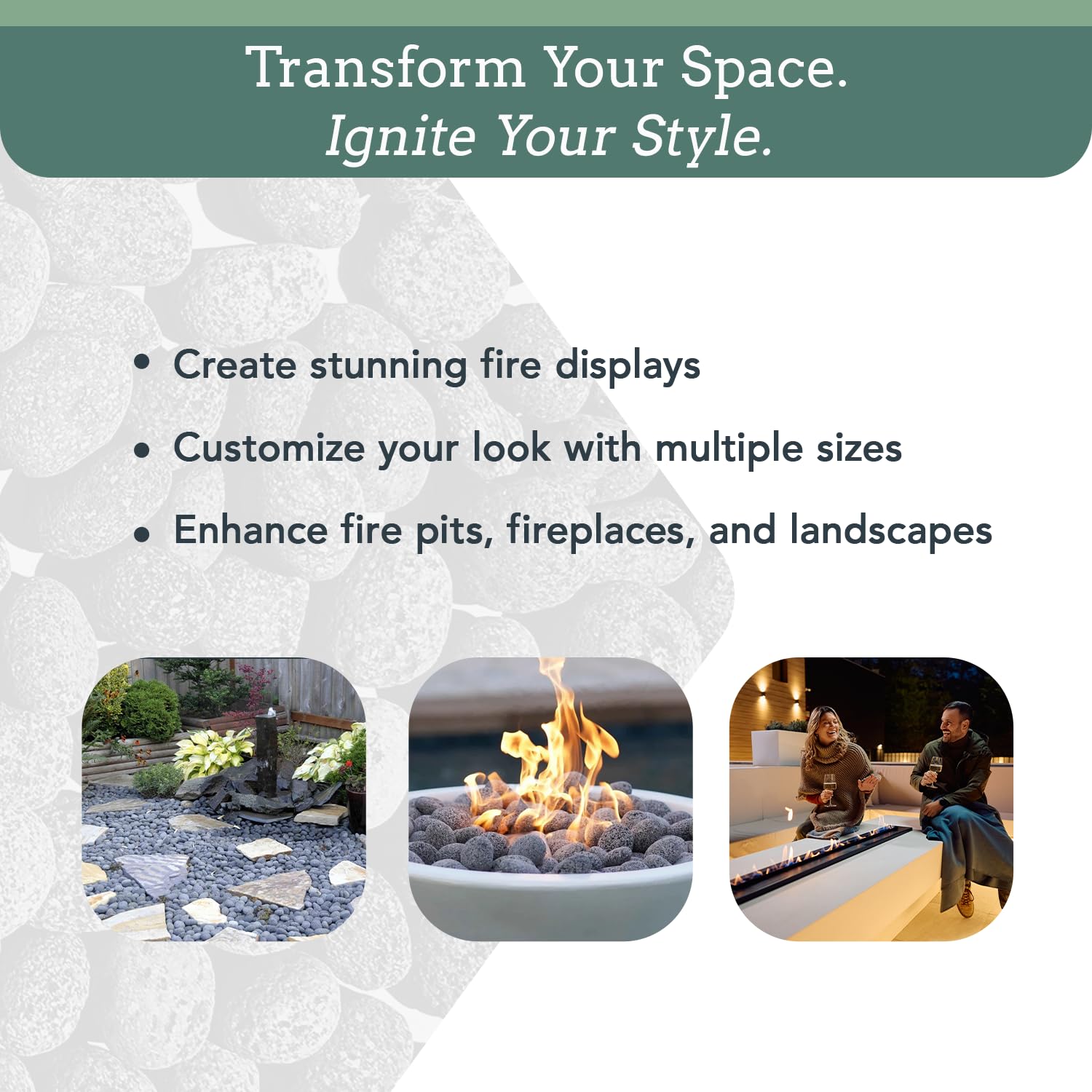 Premium Pebbles edging a garden bed for durable, low-maintenance landscaping