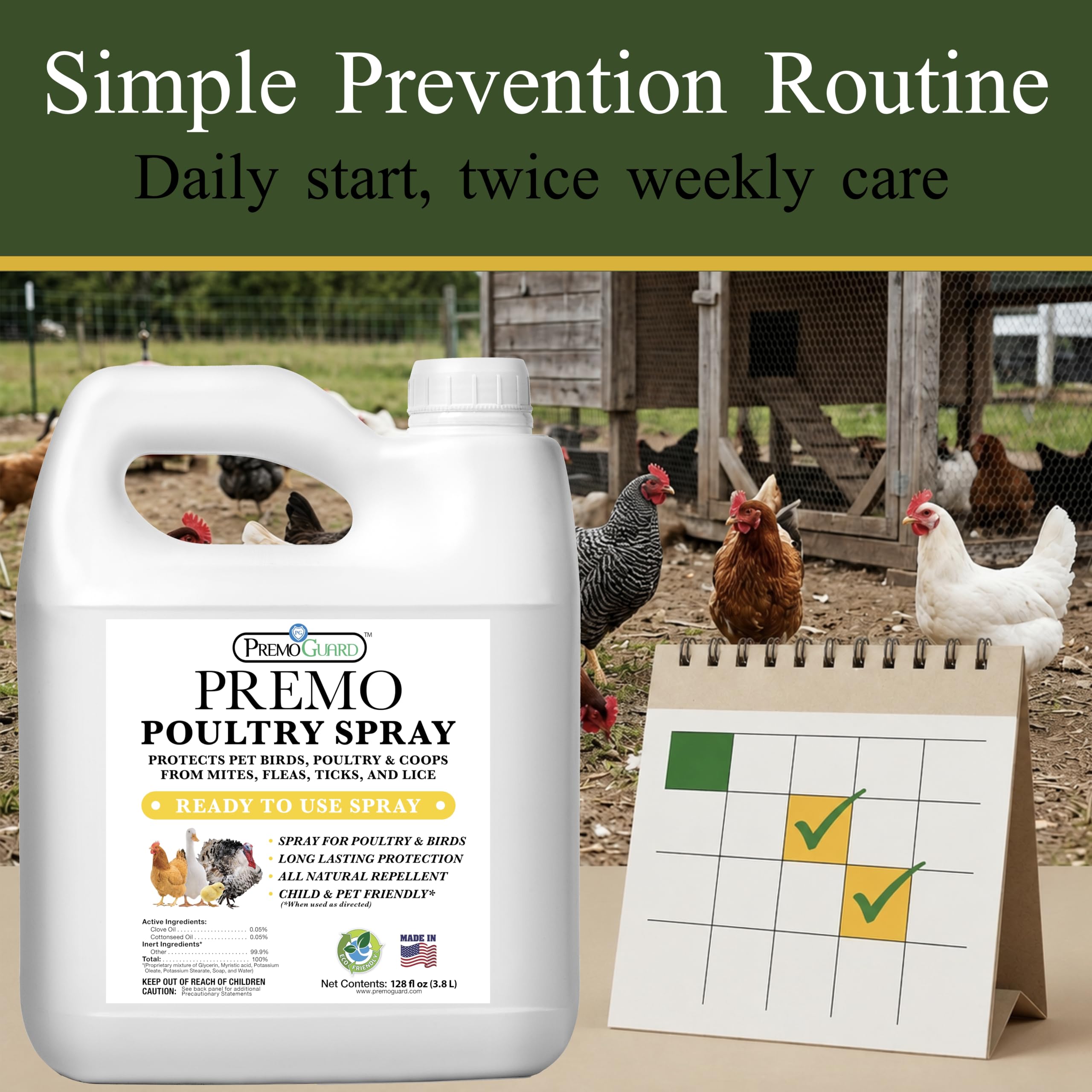 Premo Guard gallon next to a measuring cup showing large 128 oz supply