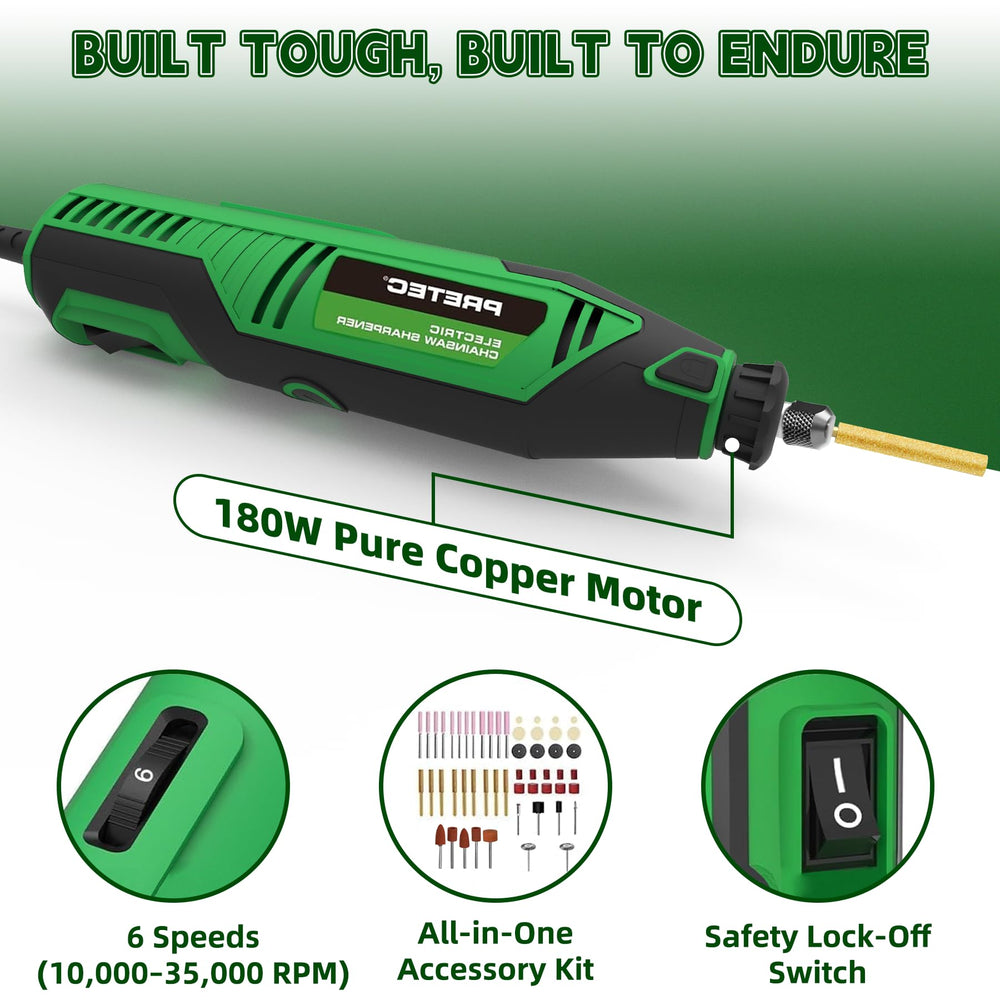 PRETEC speed control dial detail enabling precise RPM selection for tasks