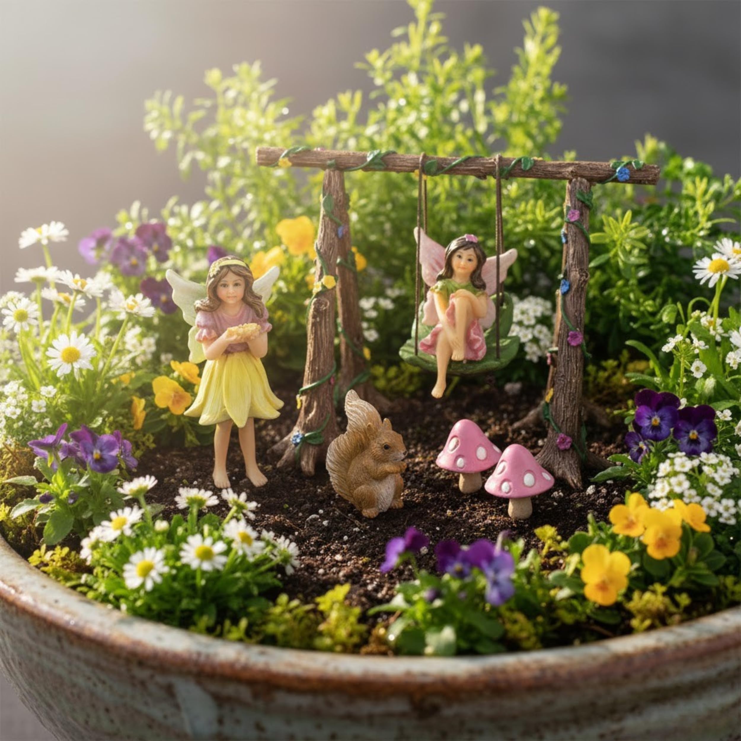 PRETMANNS grouped fairies arranged to show whimsical garden scene