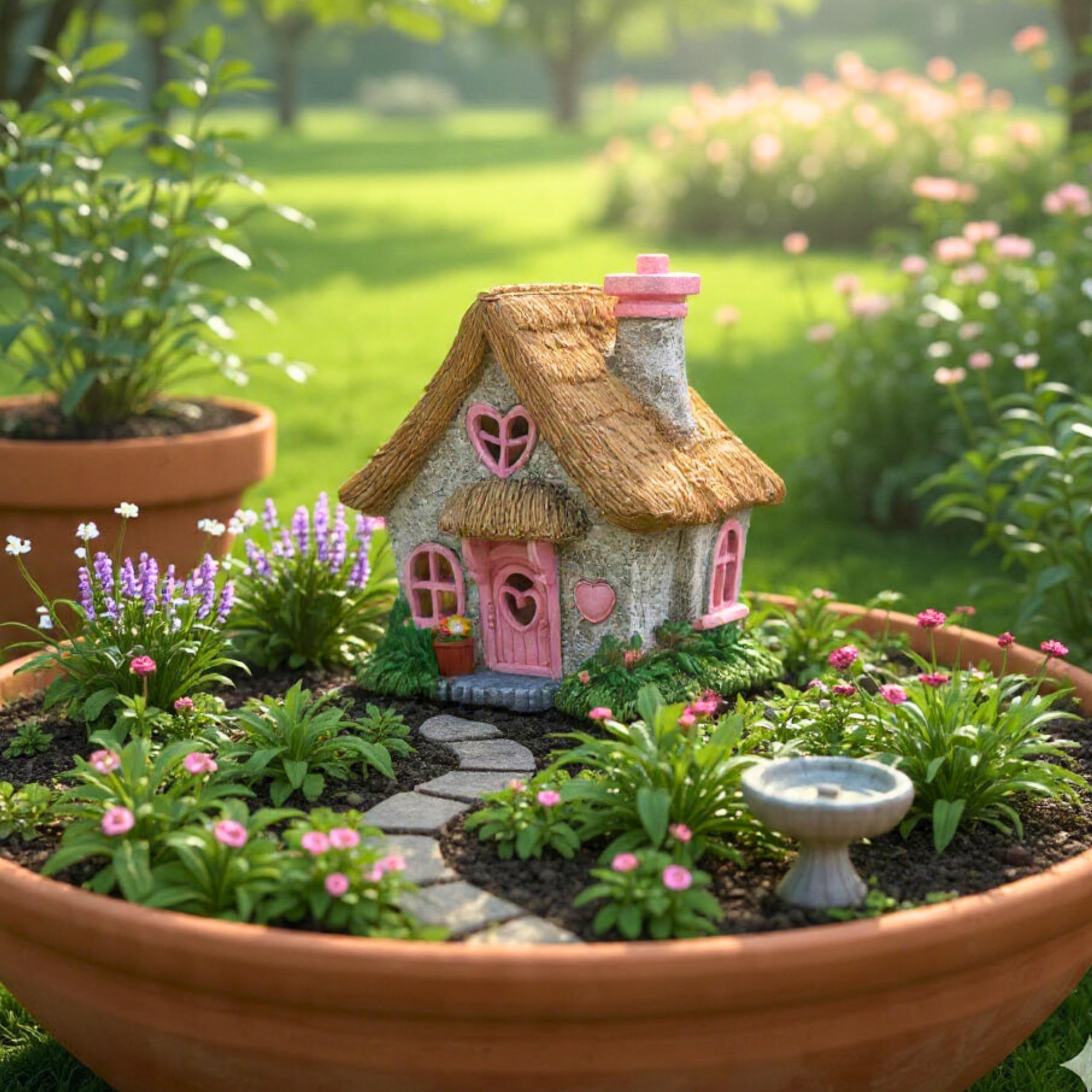 PRETMANNS fairy house placed among plants to boost garden whimsy