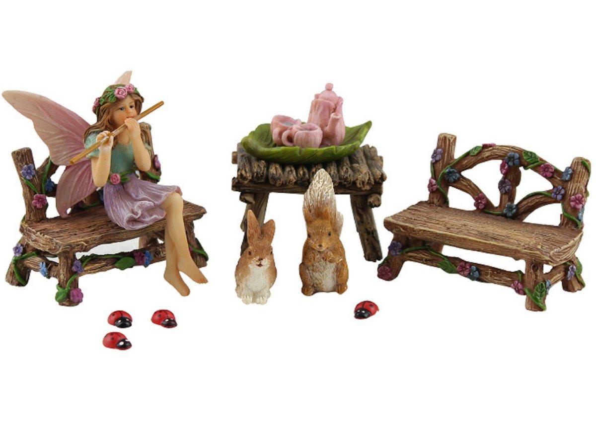 PRETMANNS front packaging showing 14-piece fairy garden kit, easy setup benefit