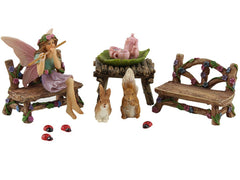 PRETMANNS front packaging showing 14-piece fairy garden kit, easy setup benefit