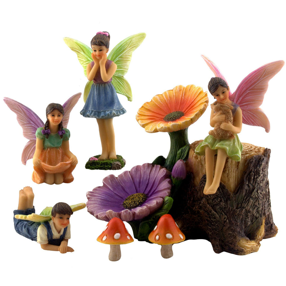 PRETMANNS kit front view showing seven-piece fairy garden set and packaging benefit