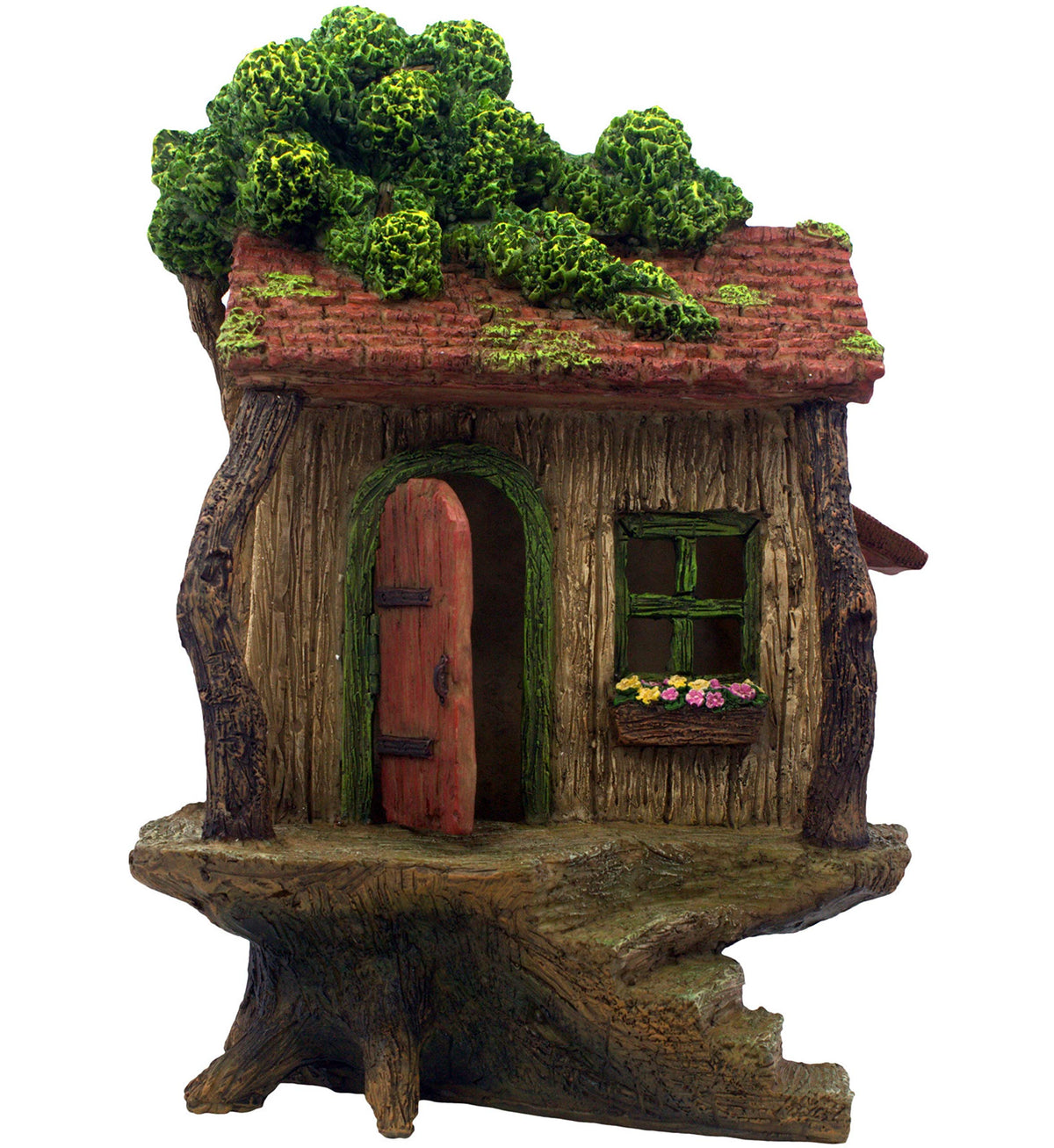PRETMANNS treehouse front view showing hand-painted detail and instant garden charm