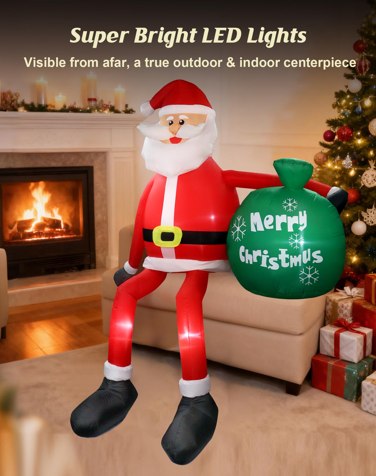 Primelove stakes ropes and water bags securing Santa to withstand windy conditions