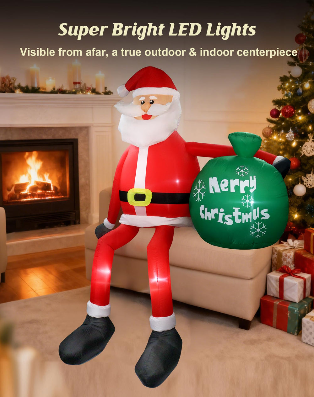 Primelove stakes ropes and water bags securing Santa to withstand windy conditions