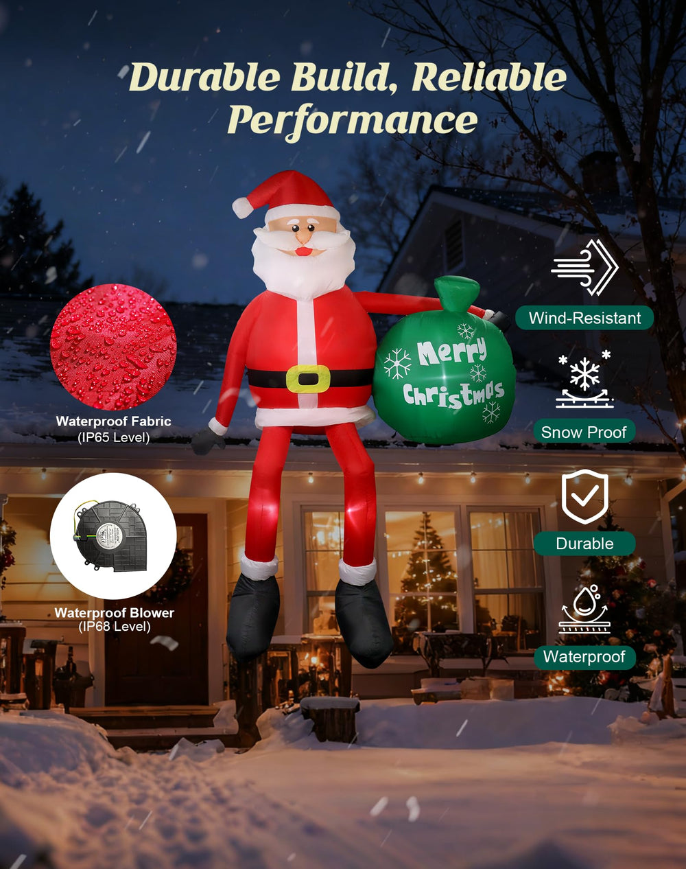 Primelove blower attached inflating Santa quickly for easy setup and fast display