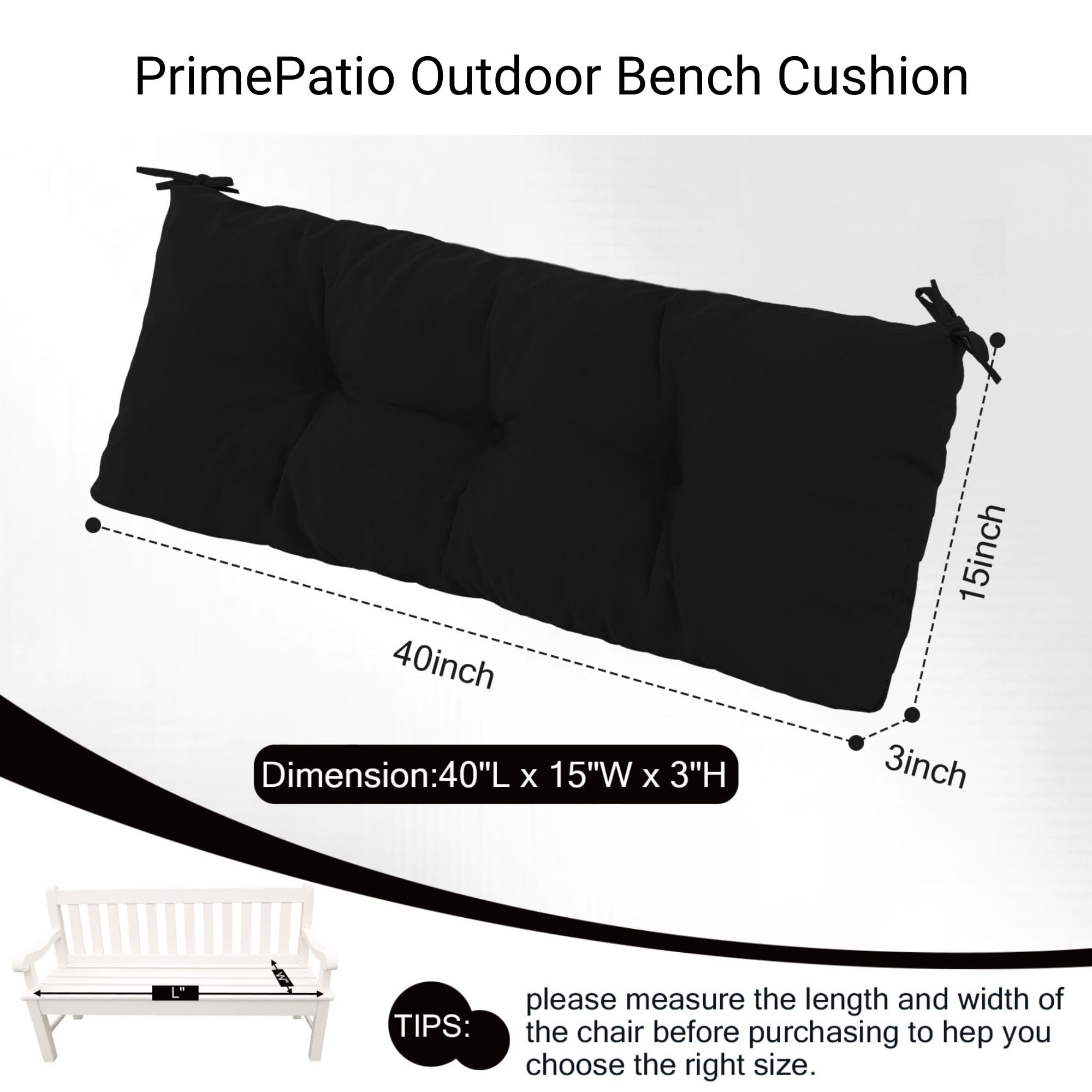 PRIMEPATIO cushion on wooden patio bench showing styled outdoor seating benefit