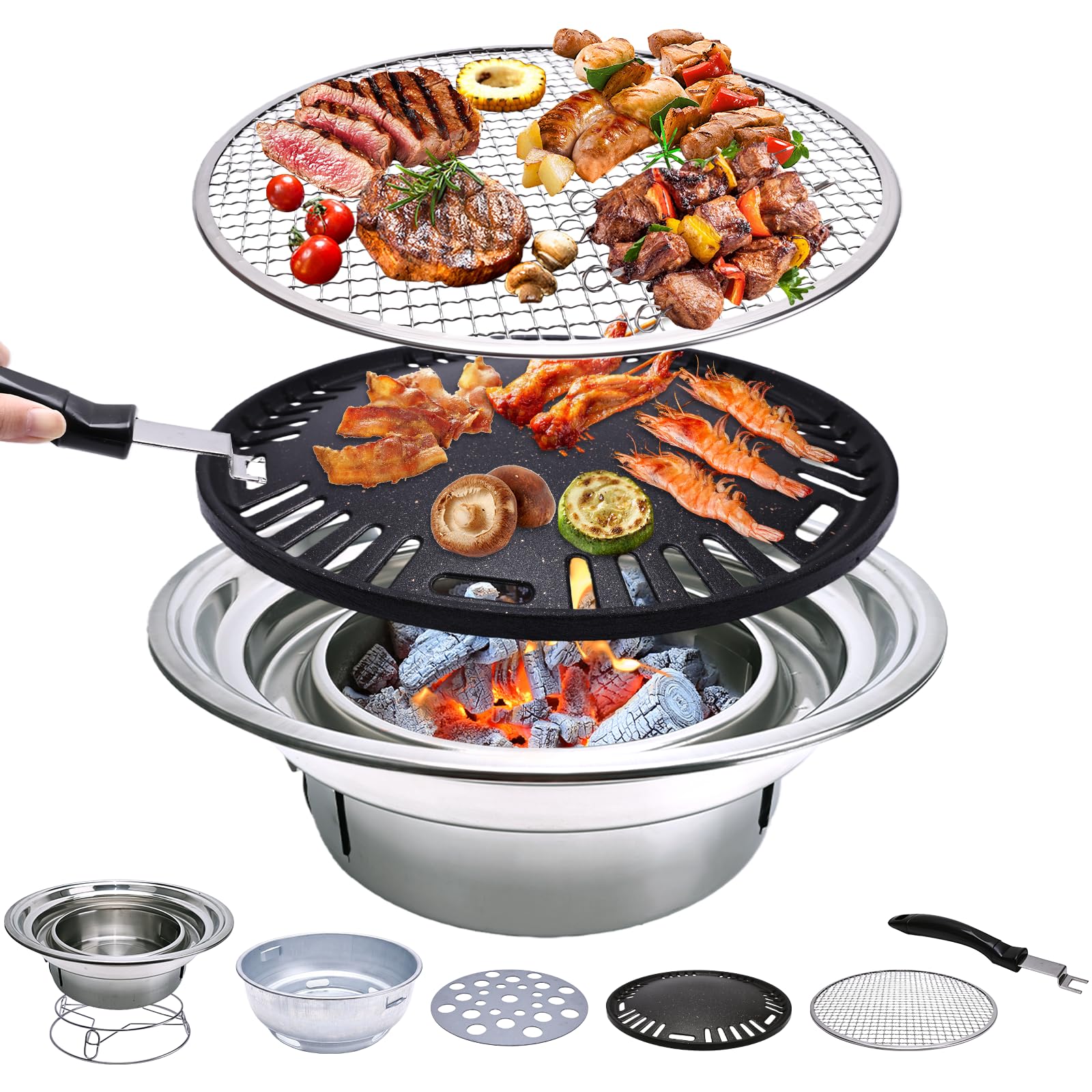 Primst front view of assembled grill showing compact portability and storage benefit