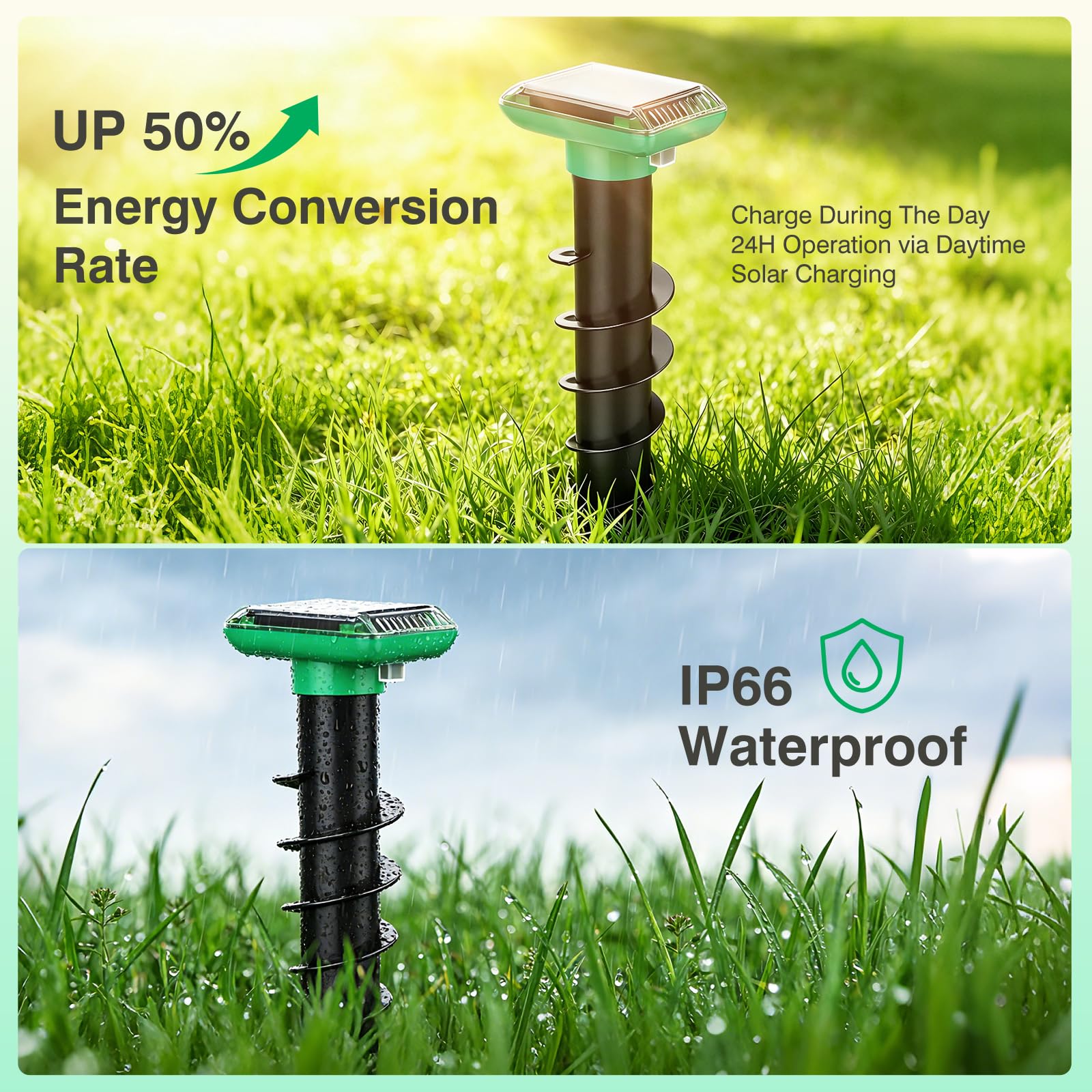 PRIZE ULTRA stake inserted in soil showing vibration contact benefit