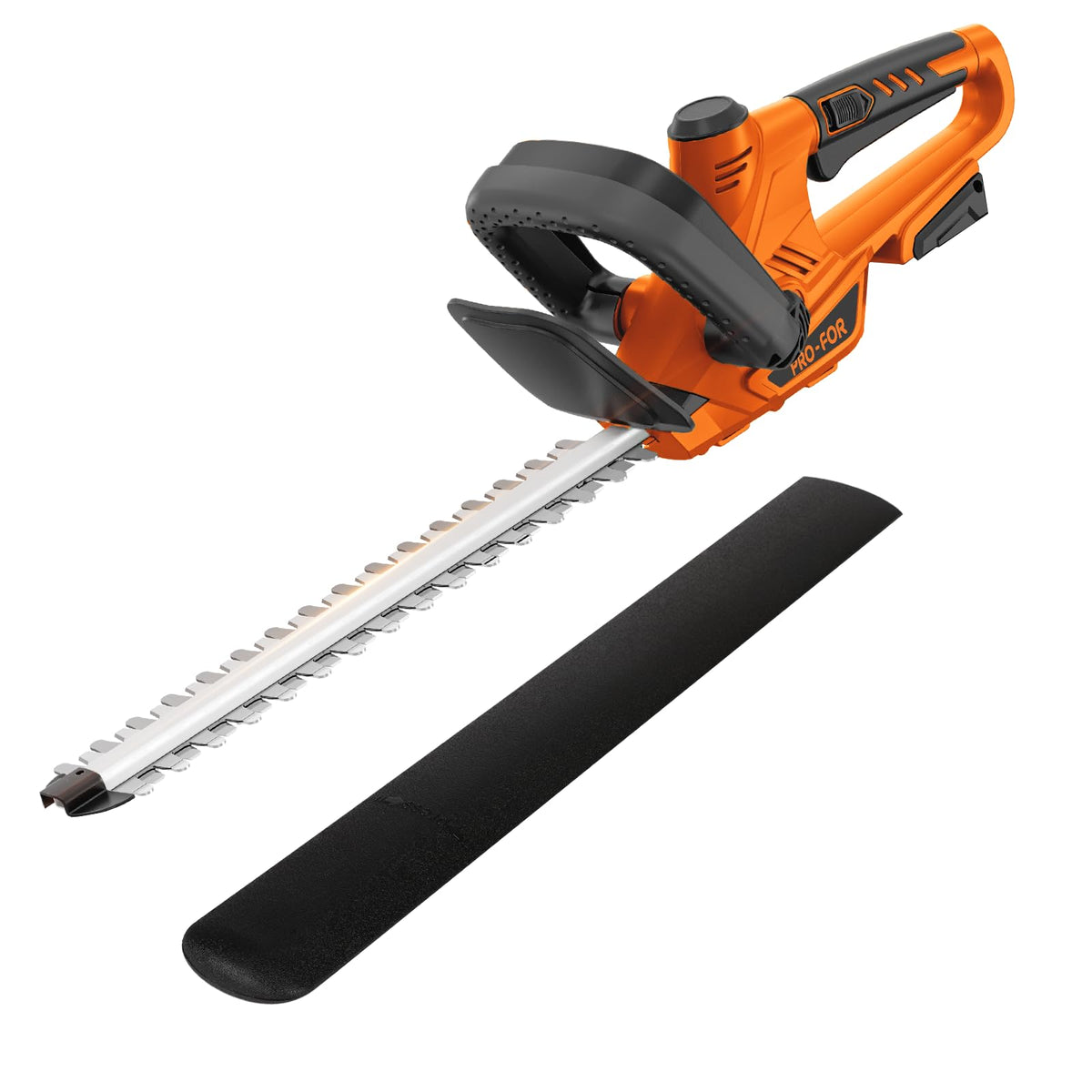 PRO-FOR front view of cordless hedge trimmer showing ergonomic design and balance