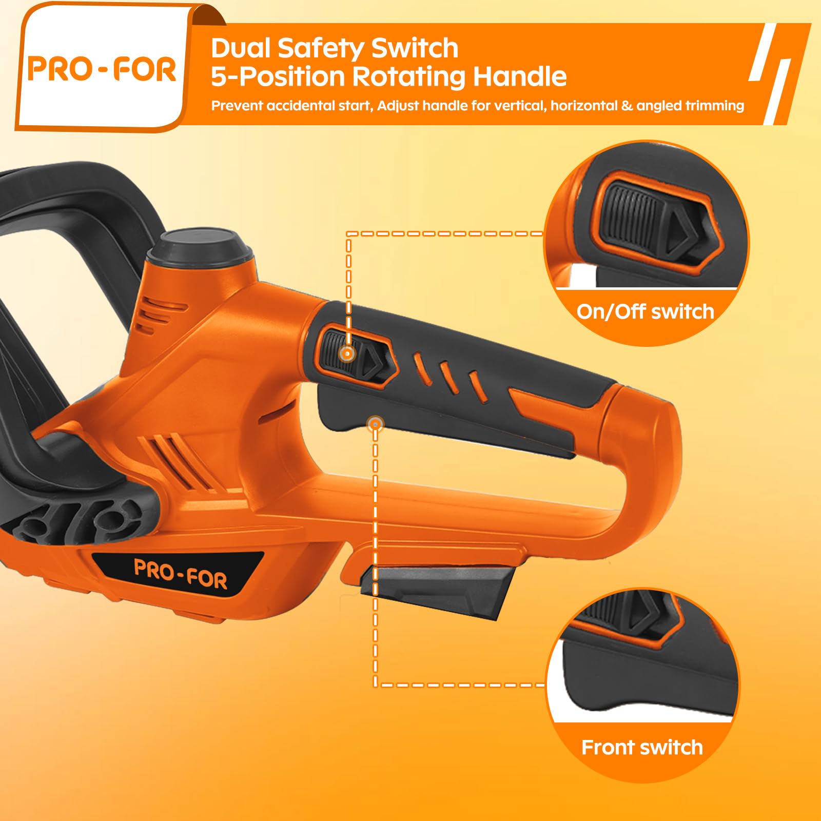 PRO-FOR rotatable handle set to 90 degrees showing easy angle adjustment benefit