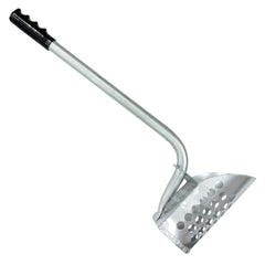 Pro Knee High Sand Scoop front view showing deep metal basket and perforations for efficient drainage