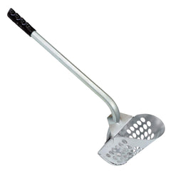 Pro Knee High Sand Scoop in use on a beach with detectorist recovering a coin quickly