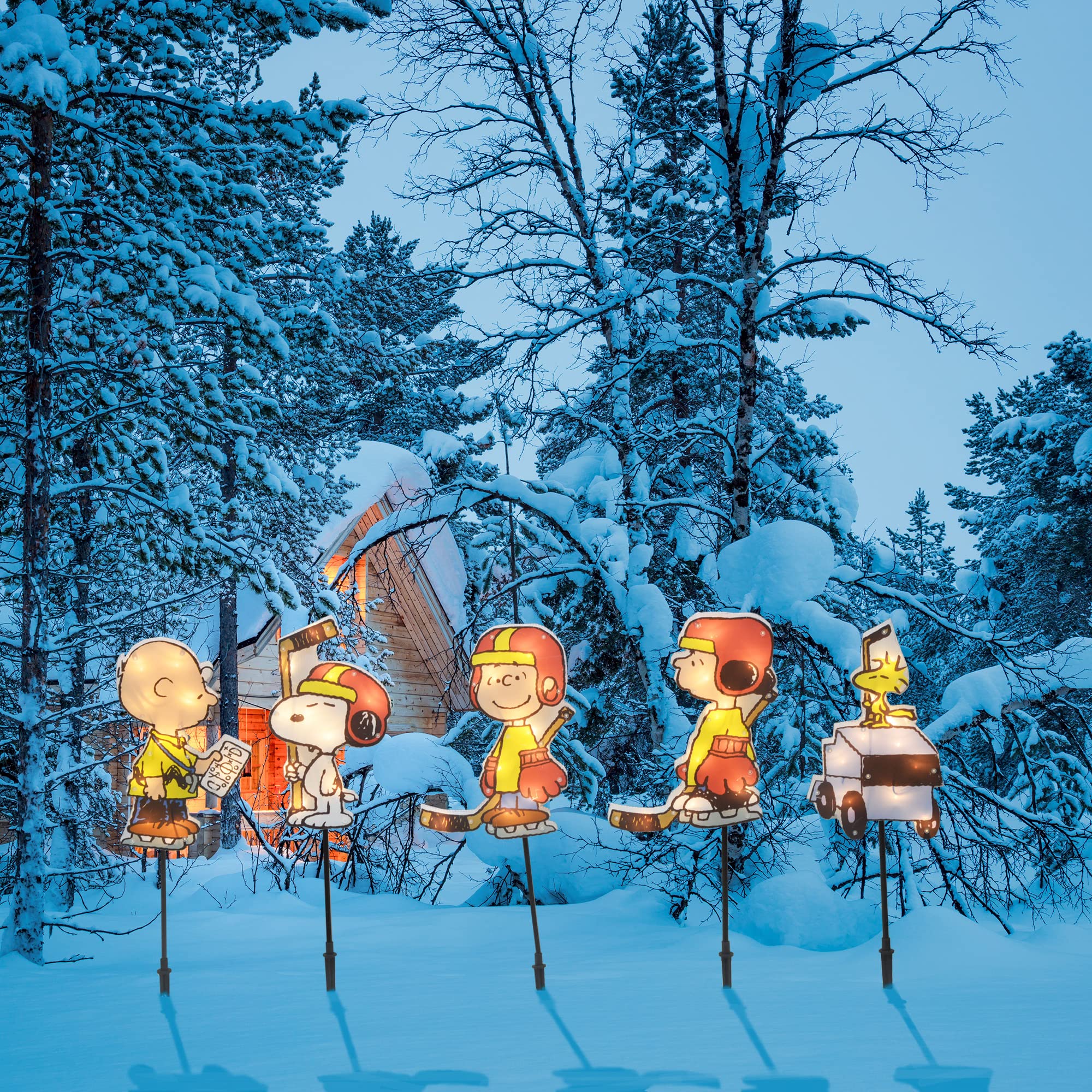 PRODUCTWORKS Peanuts in-use along a walkway guiding guests with cheerful illuminated characters