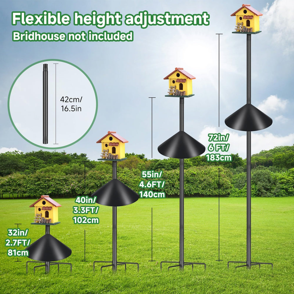 PROERR pole with feeder in garden attracting birds and protecting seed