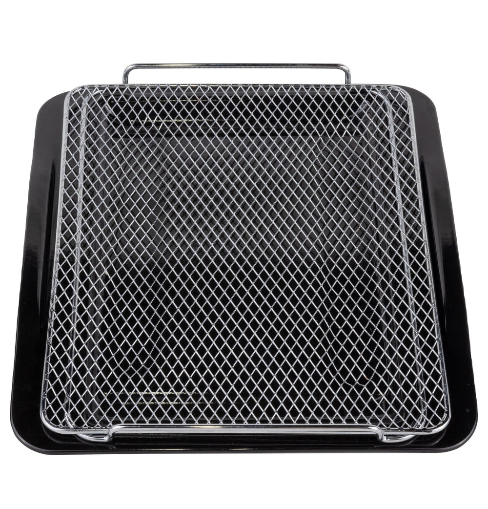 GE Profile prep tray front view showing low rim and dishwasher-safe finish for easy cleanup
