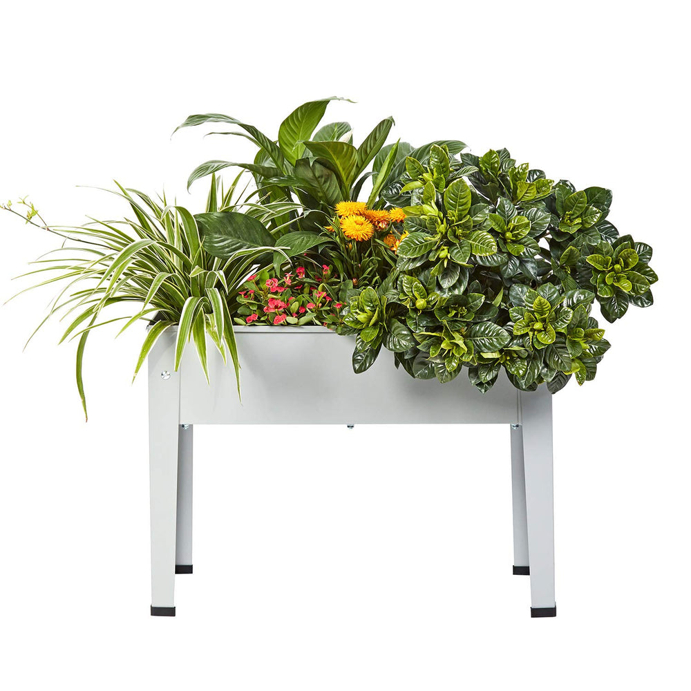 ProGard front view showing grey galvanized planter and compact design benefits