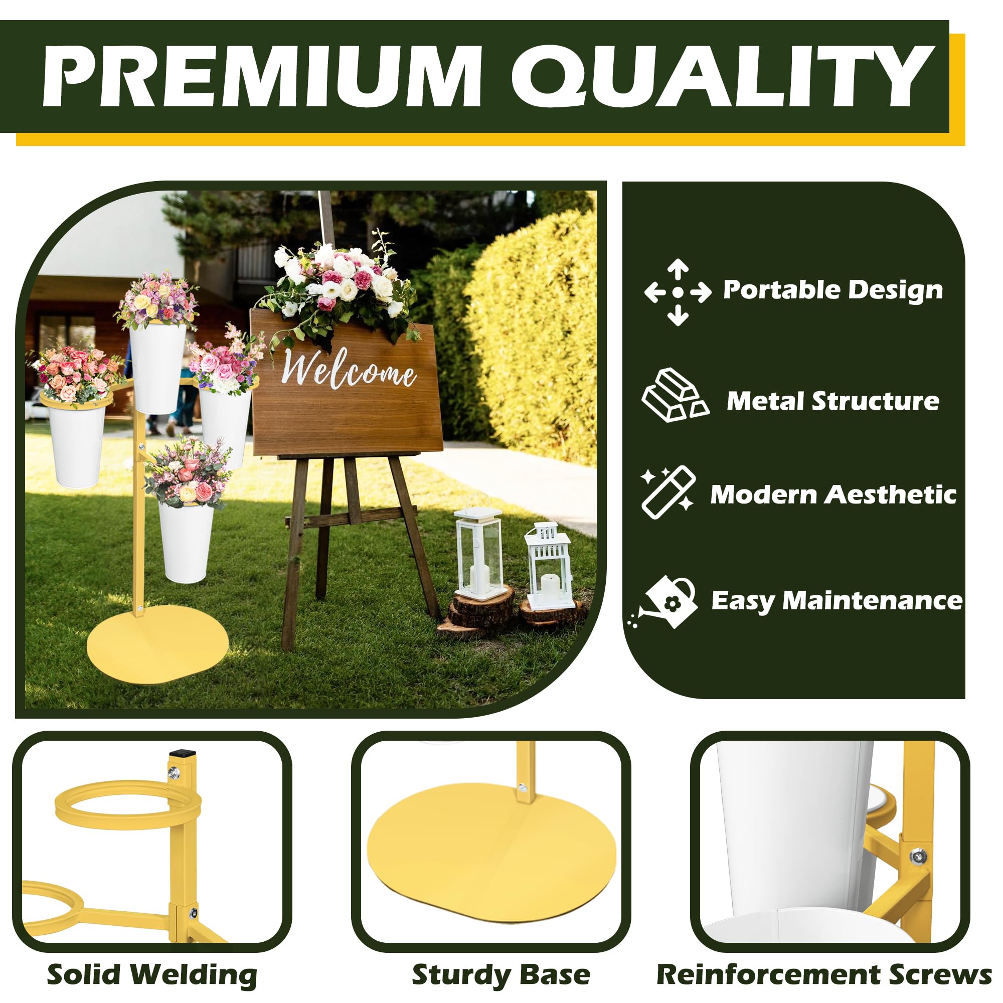 PROLEE buckets filled with mixed bouquets illustrating decorative impact