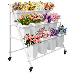 PROLEE front view of flower cart showing tidy tiered display and easy browsing