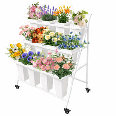 PROLEE front view of white flower stand showing full display and neat presentation