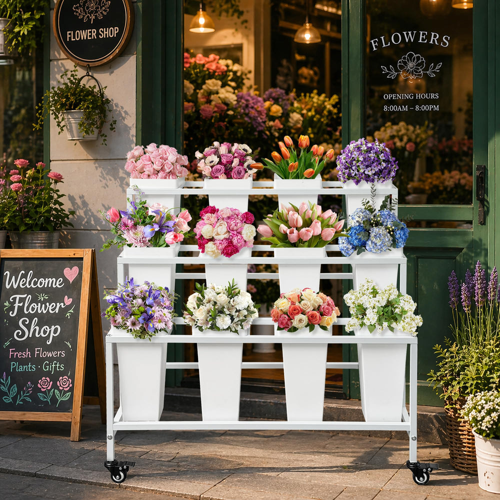PROLEE lifestyle image of stand used at a wedding showing elegant, portable floral display