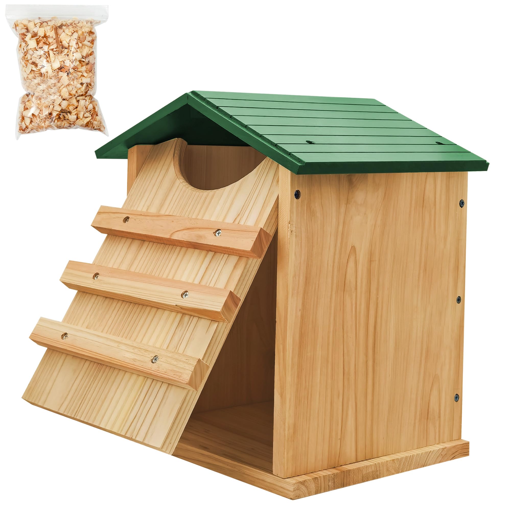 PROLEE owl house front view showing cedar finish and secure entrance, inviting birds safely