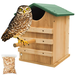PROLEE front view of cedar owl house showing entry and natural finish benefits