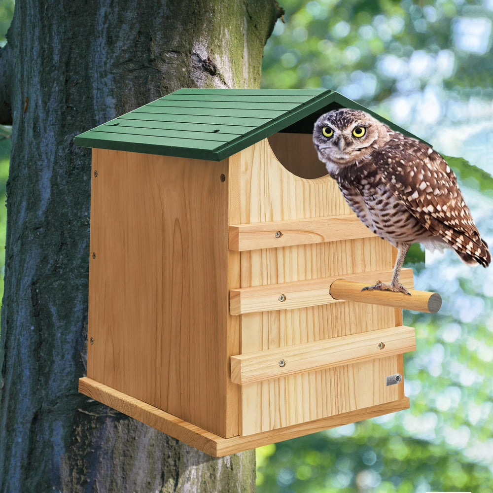 PROLEE mounted owl house in backyard demonstrating discreet wildlife habitat
