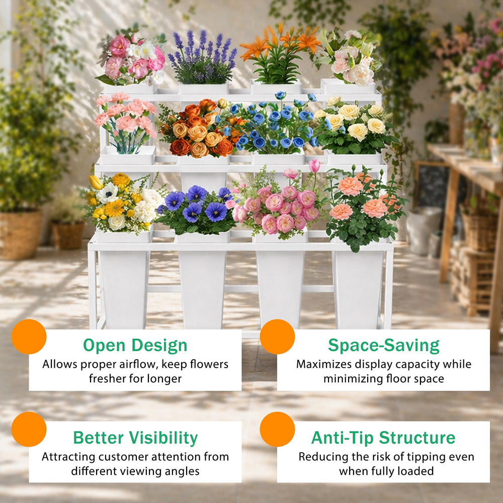 PROLEE tier spacing close-up showing room for tall stems and neat arrangements