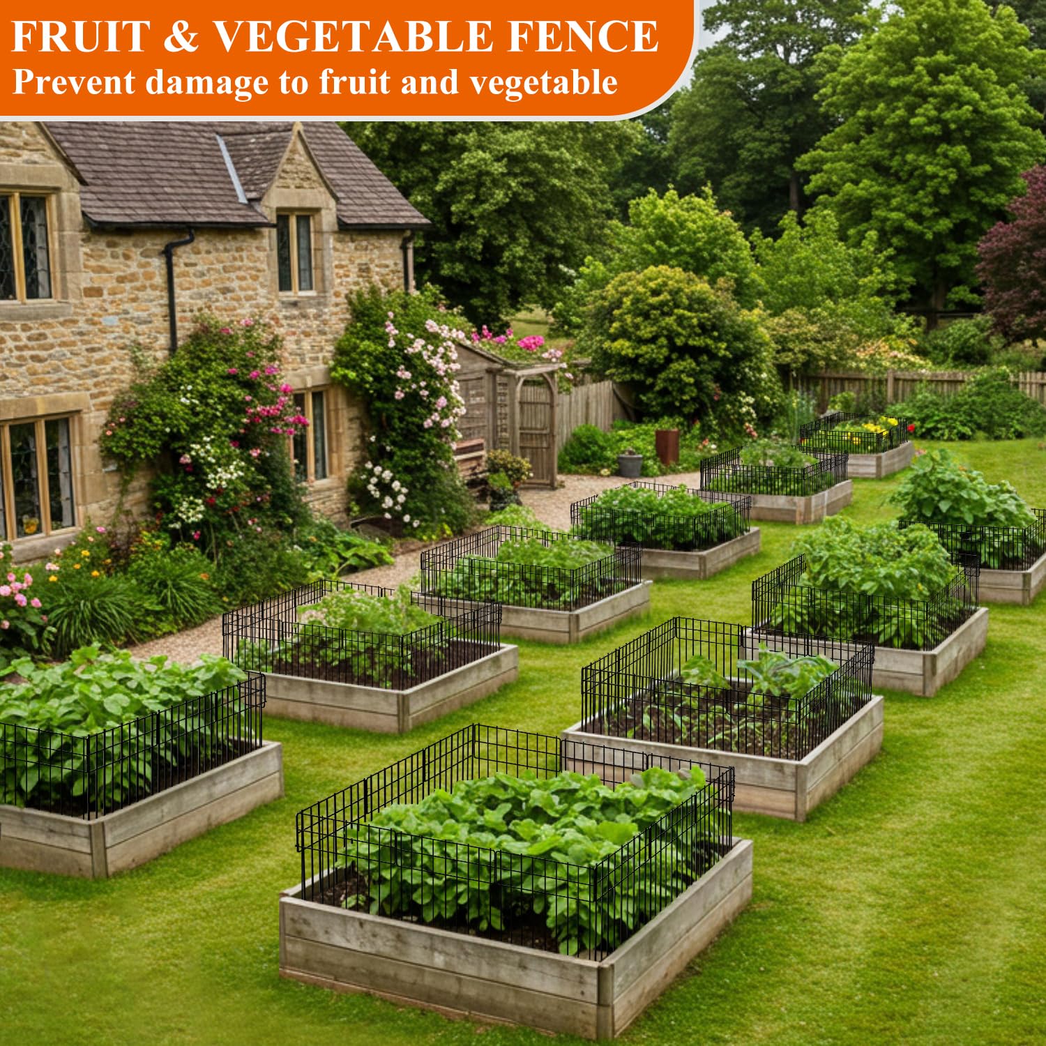 promitop garden scene with fence outlining lawn and beds for visual appeal