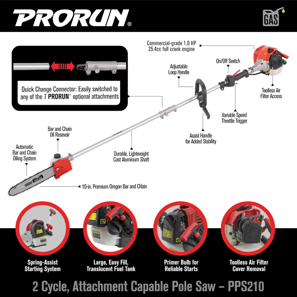 PRORUN engine and 20.3 fl. oz fuel tank close-up for longer runtime benefit