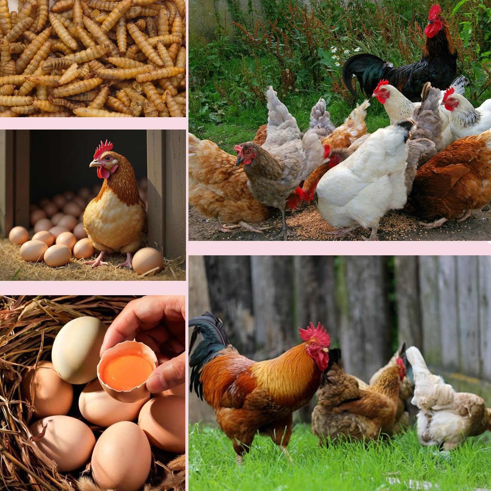 PROSECT chickens foraging larvae scattered in coop encouraging natural behavior