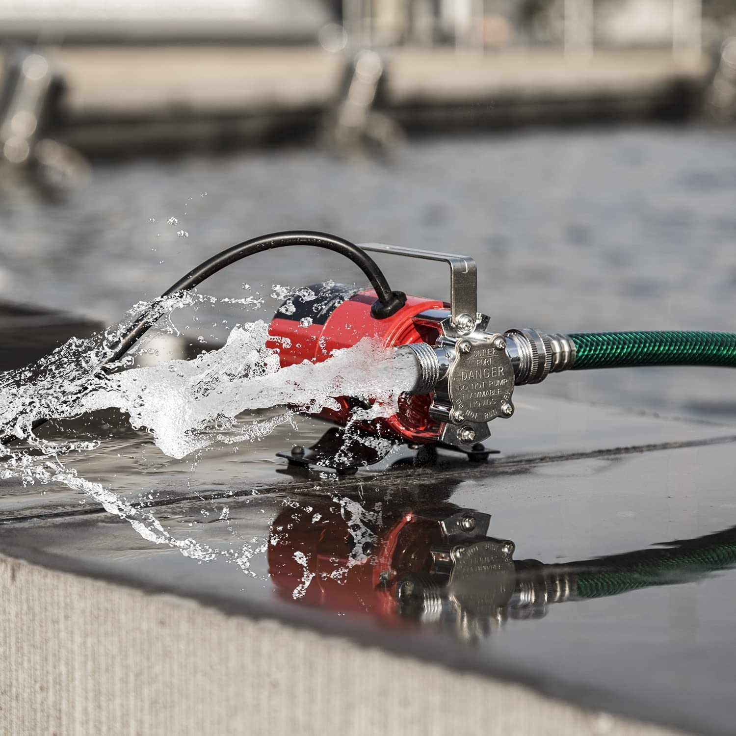 Prostormer with 71-inch hose attached illustrating quick water discharge