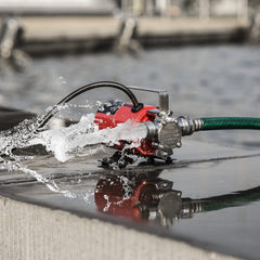 Prostormer with 71-inch hose attached illustrating quick water discharge