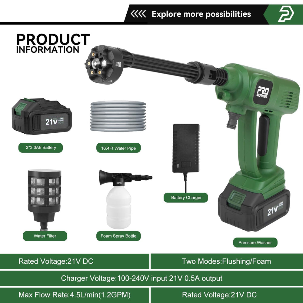 Prostormer 6-in-1 nozzle close-up showing spray pattern selector and versatility