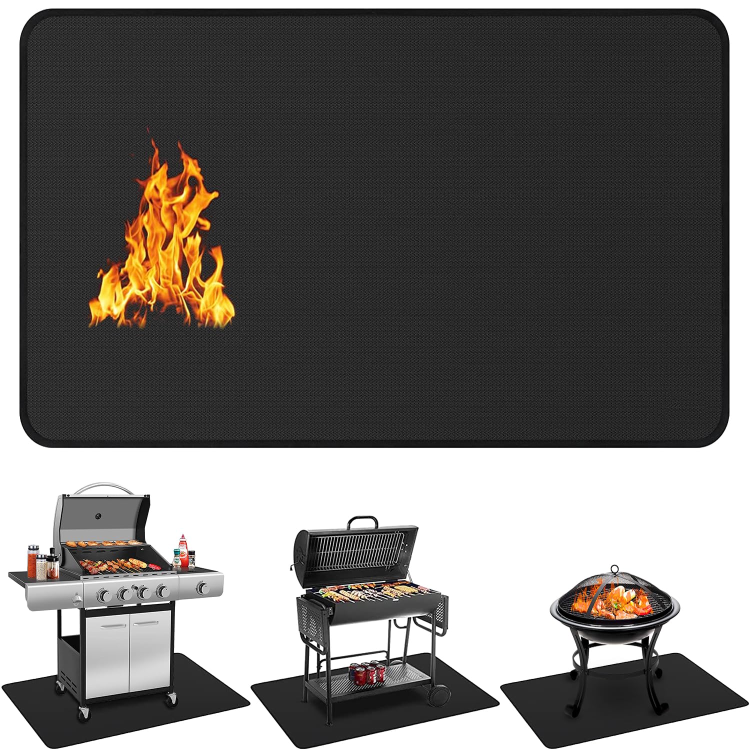 Protebox front view of full 75x40 inch grill mat protecting patio