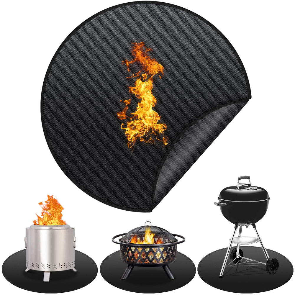 Protebox front view of 48-inch round mat protecting deck, showing full coverage benefit