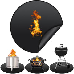 Protebox front view of 48-inch round mat protecting deck, showing full coverage benefit