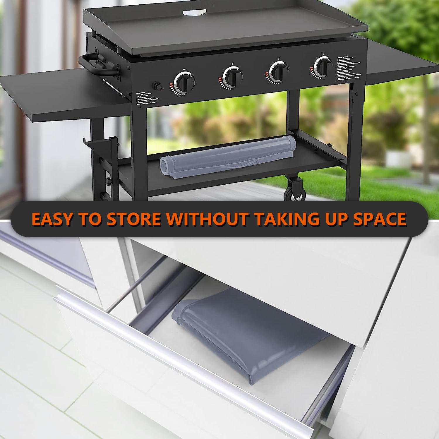 Protebox in backyard grill setup protecting griddle from elements