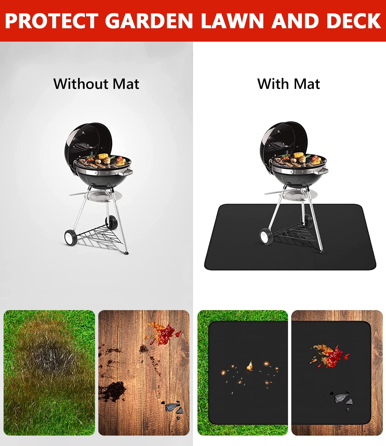 Protebox placed under a gas grill protecting deck from embers