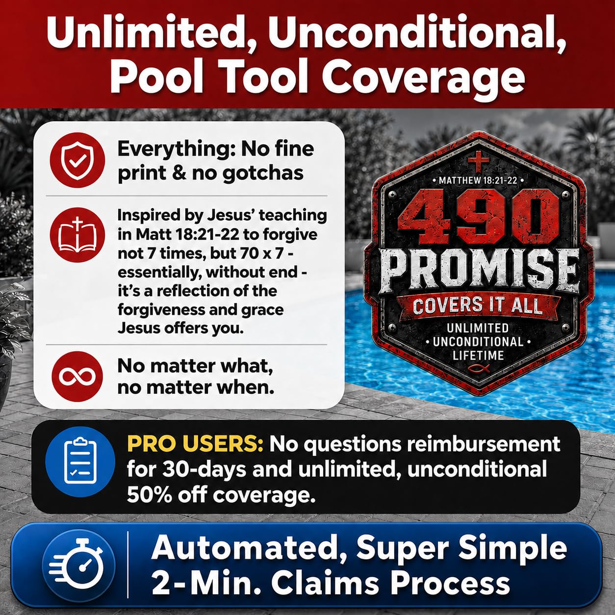 ProTuff fully extended to 16 feet reaching pool deep end, extended reach benefit