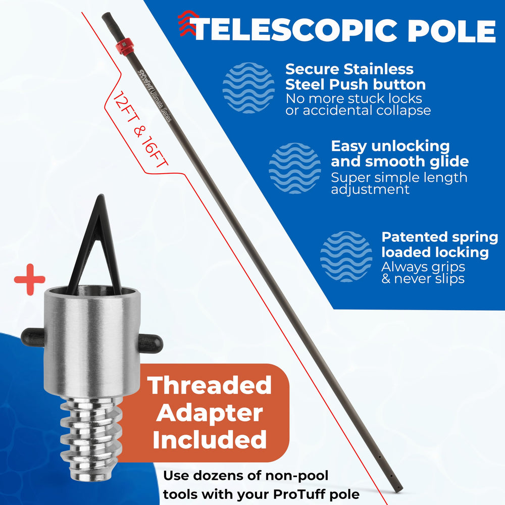 ProTuff pole next to pool edge showing scale and reach advantage