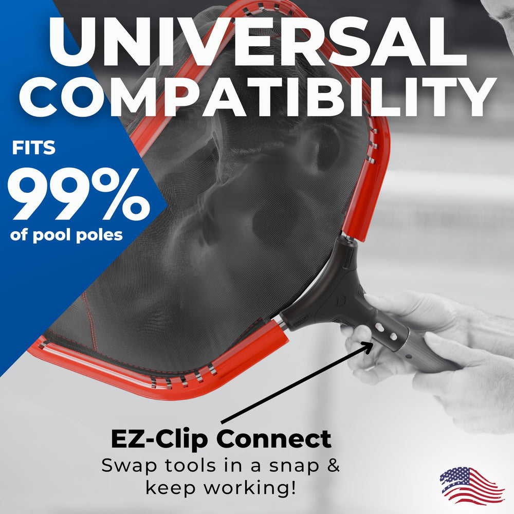 ProTuff net skimming surface debris in a pool to speed cleaning and improve efficiency