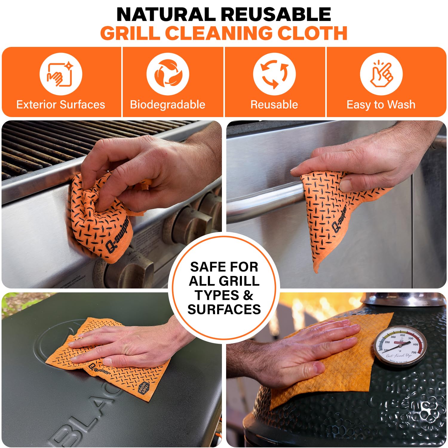 Proud Grill Company brush in use on stainless grate delivering thorough scrape