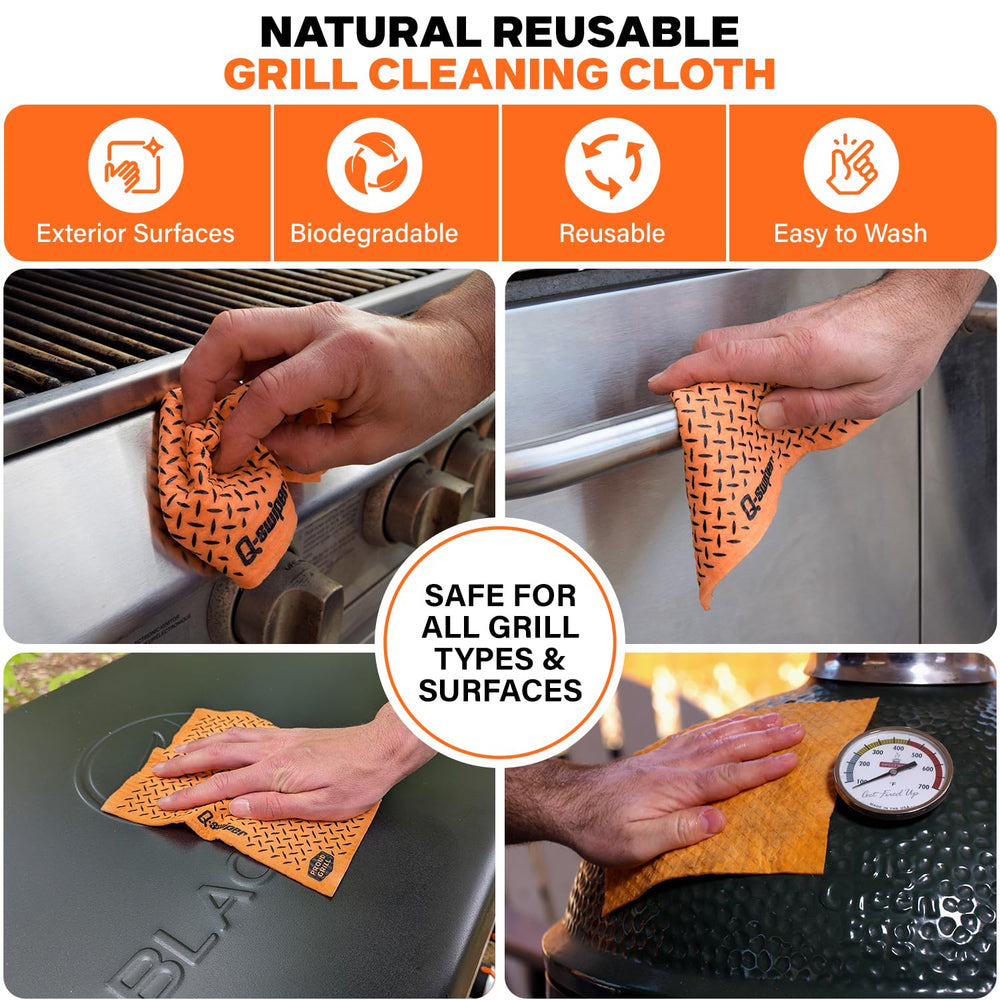 Proud Grill Company brush in use on stainless grate delivering thorough scrape